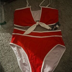 NWT Red Two-Piece Swim Set with White Trim